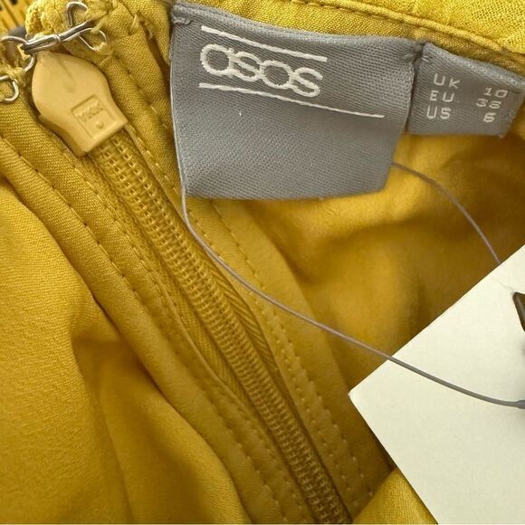 ASOS Bandeau Yellow Sleeveless Wide Leg Jumpsuit Chiffon Ruched Body - Picture 7 of 12